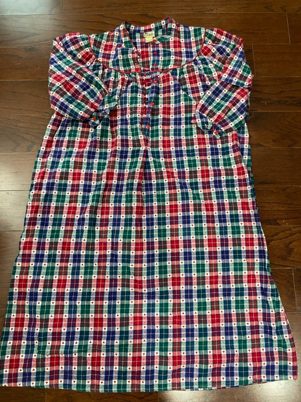 LL Bean Plaid Flannel Nightgown Farmhouse Cottage Prairie Vintage Tartan S